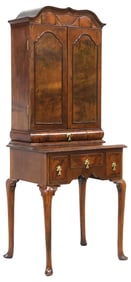 ENGLISH GEORGIAN WALNUT DOUBLE-DOMED CABINET ON STAND