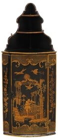 GEORGE III STYLE BLACK & GILT-JAPANNED HANGING CORNER CUPBOARD