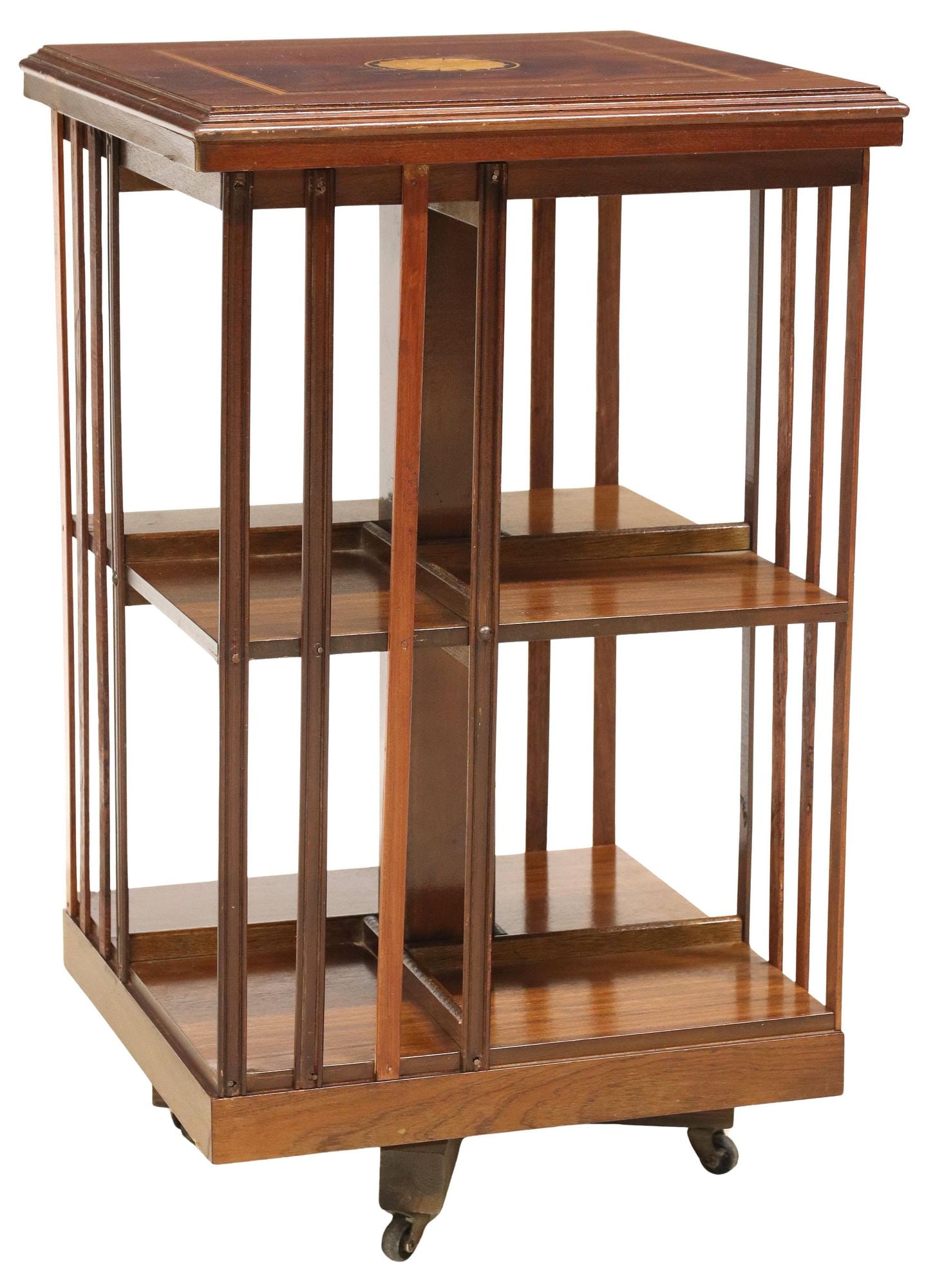 ENGLISH MAHOGANY & MARQUETRY ROTATING LIBRARY BOOKSTAND (1 of 4)