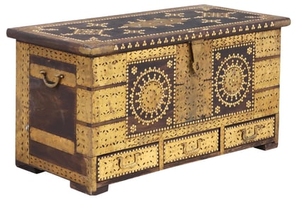 BRASS-CLAD & STUDDED HARDWOOD ZANZIBAR CHEST