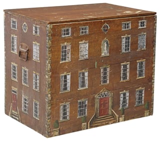 ENGLISH PAINT-DECORATED HOUSE FACADE BLANKET CHEST