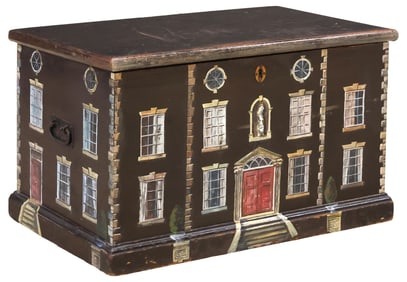 ENGLISH PAINT-DECORATED HOUSE FACADE BLANKET CHEST