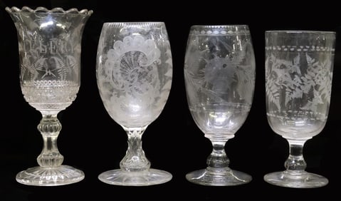 (4) ENGLISH VICTORIAN ENGRAVED GLASS CELERY VASES