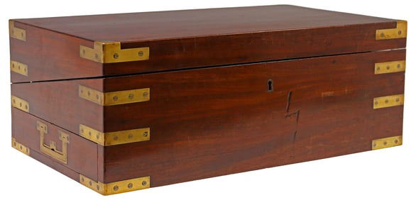 ENGLISH BRASS-MOUNTED MAHOGANY CAMPAIGN DESK