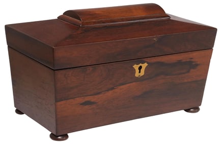 ENGLISH REGENCY PERIOD BRASS-INLAID ROSEWOOD TEA CADDY