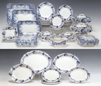 (50) ENGLISH FLOW BLUE DINNER SERVICE, WILLIAM ADAMS CO. & FORD AND SONS