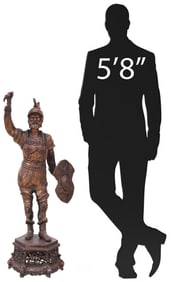 LARGE PATINATED METAL FIGURAL KNIGHT SCULPTURE, 44"H