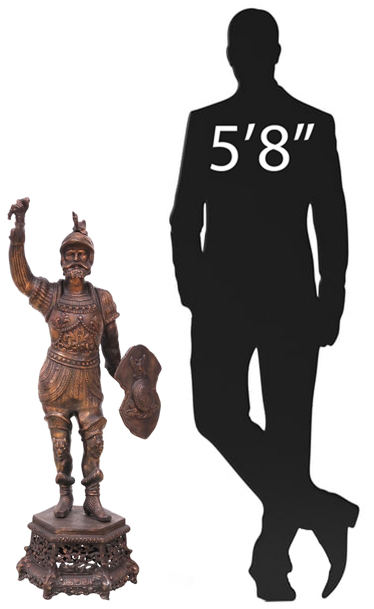 LARGE PATINATED METAL FIGURAL KNIGHT SCULPTURE, 44"H (1 of 6)