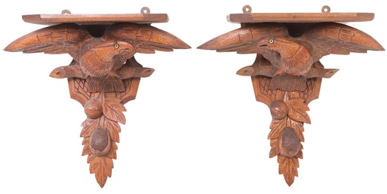 (2) VICTORIAN CARVED OAK EAGLE-FORM WALL BRACKETS