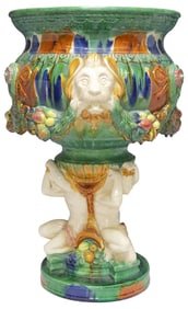 ENGLISH STYLE MAJOLICA FIGURAL JARDINIERE, 21"H