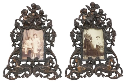 (2) VICTORIAN STYLE CAST IRON EASEL-BACK PICTURE FRAMES