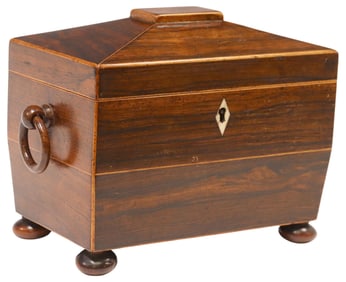ENGLISH REGENCY SARCOPHAGUS-FORM INLAID MAHOGANY TEA CADDY