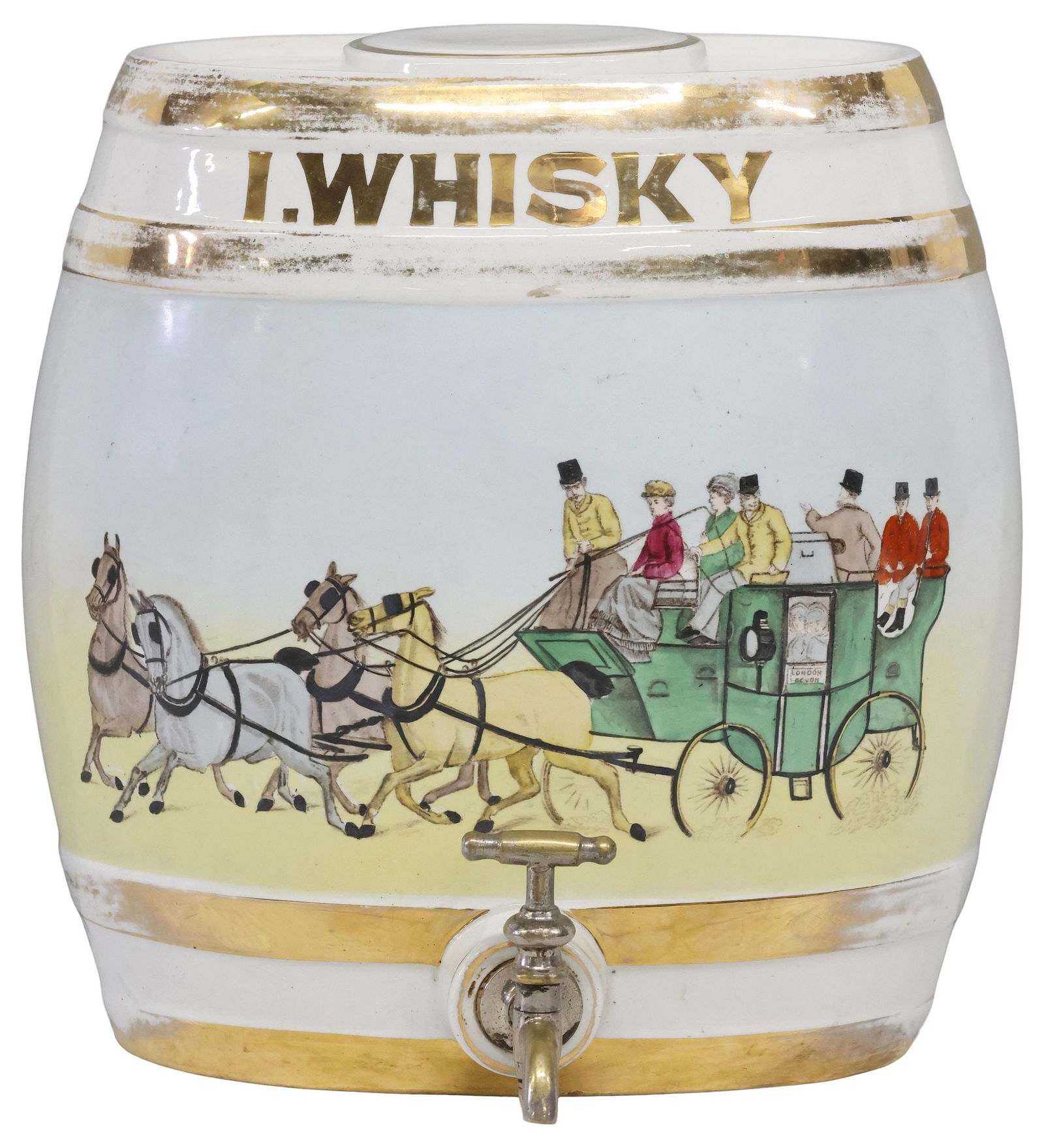 ENGLISH STAFFORDSHIRE POTTERY WHISKY BARREL DISPENSER (1 of 6)