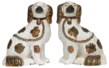 (2) ENGLISH VICTORIAN STAFFORDSHIRE LUSTER MANTEL DOGS
