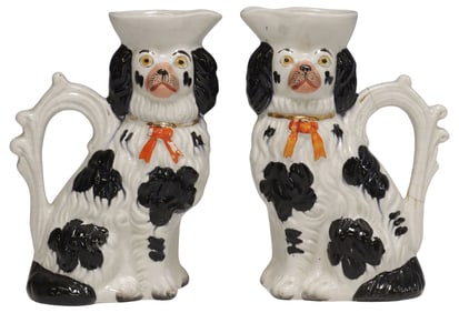 (2) ENGLISH VICTORIAN STAFFORDSHIRE DOG-FORM PITCHERS / EWERS