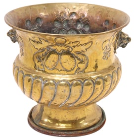 ENGLISH BRASS REPOUSSE FLEUR-DE-LIS MOTIF JARDINIERE/ PLANTER