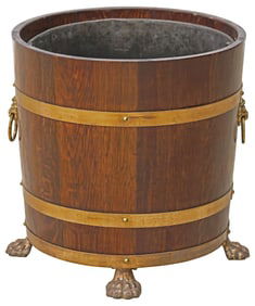 ENGLISH BRASS-BOUND COOPERED OAK BARREL / PEAT BUCKET