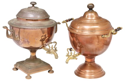 (2) ENGLISH VICTORIAN COPPER & BRASS SAMOVARS / WATER URNS