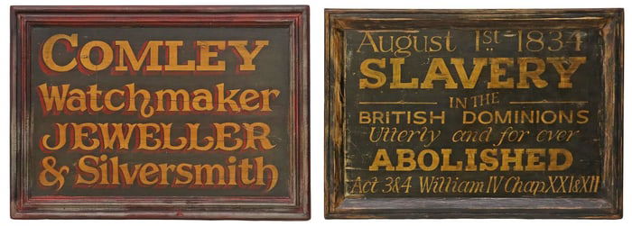 (2) DECORATIVE ENGLISH PRINTED WOOD TRADE & NEWS SIGNS