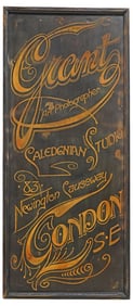 DECORATIVE ENGLISH PRINTED WOOD PHOTOGRAPHER'S TRADE SIGN, 49.25"H