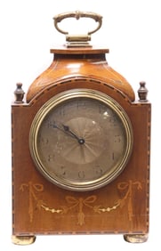 EDWARDIAN INLAID MAHOGANY SMALL BRACKET CLOCK