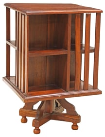 ENGLISH MAHOGANY TWO-TIER ROTATING BOOKSTAND LIBRARY STAND
