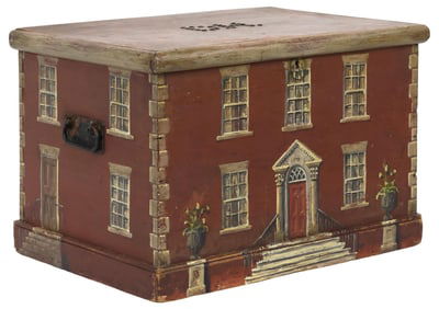 ENGLISH HOUSE FACADE PAINT-DECORATED WORK BOX