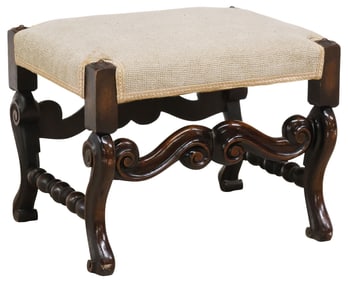 BAROQUE STYLE CARVED & UPHOLSTERED FOOTSTOOL