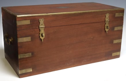 BRITISH COLONIAL BRASS-BANDED TEAK STORAGE CHEST