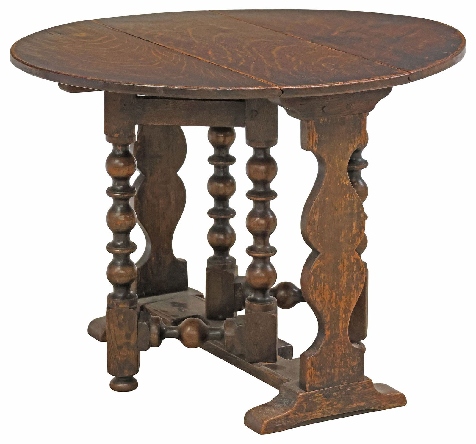 DIMINUTIVE ENGLISH OAK DROP LEAF GATE-LEG TRESTLE TABLE (1 of 5)