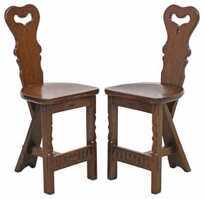 (2) ENGLISH ARTS & CRAFTS STYLE OAK HALL CHAIRS