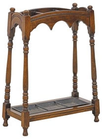 ENGLISH EDWARDIAN OAK UMBRELLA / STICK STAND