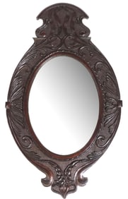 ENGLISH CARVED OAK SHIELD-FORM WALL MIRROR