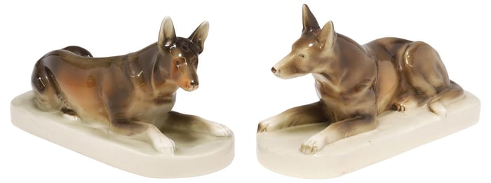 (2) BOHEMIAN ROYAL DUX PORCELAIN GERMAN SHEPHERD DOG FIGURES