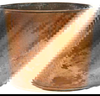 LARGE ENGLISH COPPER HANDLED BUCKET / POT, 17.5"DIAM: Large English copper bucket/ pot, late 19th c., having rolled rim and dual hinged handles, above slightly tapered body,&nbsp;approx 16&quot;h, 17.5&quot;diam, 8.75lbs