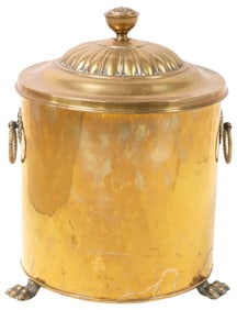 ENGLISH BRASS HANDLED COAL BIN & COVER