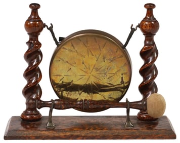 ENGLISH OAK & BRASS TABLE-TOP DINNER GONG