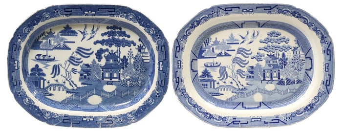 (2) ENGLISH STAFFORDSHIRE 'BLUE WILLOW' PLATTERS