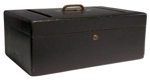 LEUCHARS & SONS VICTORIAN BLACK LEATHER & BRASS CORRESPONDENCE BOX