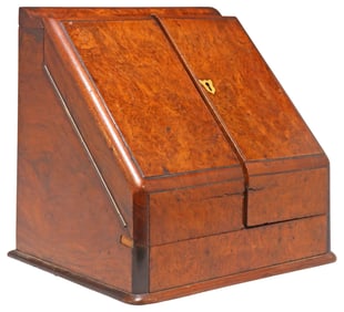 VICTORIAN BURLWOOD SLANT-FRONT WRITING COMPENDIUM