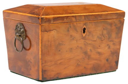 ENGLISH GEORGIAN PERIOD INLAID YEW WOOD TEA CADDY