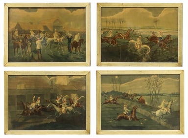 (4) VARNISHED CHROMOLITHOGRAPH EQUESTRIAN PRINTS