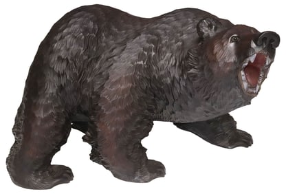 LARGE JAPANESE HOKKAIDO AINU STYLE CARVED WOOD SCULPTURE OF A BEAR