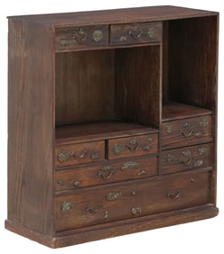JAPANESE METAL-MOUNTED HARDWOOD CHA TANSU TEA CHEST