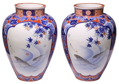 (2) JAPANESE IMARI PALETTE PORCELAIN VASES