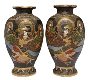 (2) JAPANESE MORIAGE STYLE SATSUMA EARTHENWARE VASES
