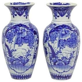 (2) JAPANESE BLUE & WHITE PORCELAIN BALUSTER VASES