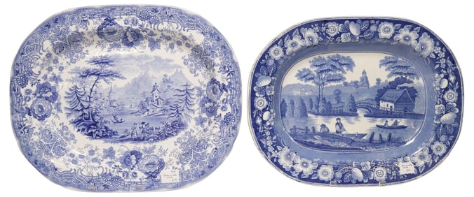 (2) ENGLISH STAFFORDSHIRE BLUE & WHITE TRANSFERWARE PLATTERS