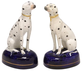 (2) ENGLISH STAFFORDSHIRE DALMATIAN-FORM PEN STANDS