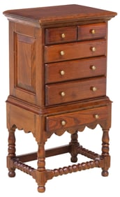 DIMINUTIVE ENGLISH WILLIAM & MARY STYLE OAK CHEST ON STAND
